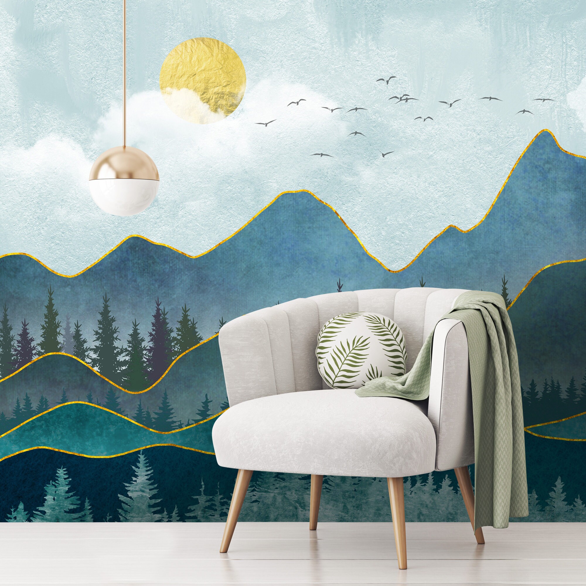 Nursery Wallpaper Mountain Wall Mural Customized Wallpaper Etsy
