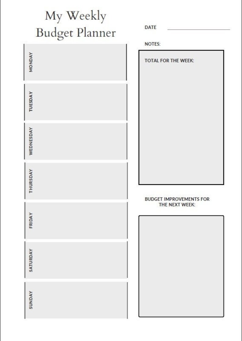 PDF Printable Weekly Budget Planner - Etsy