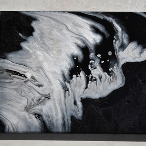 Black and White Painting, Minimalistic Painting, Modern, Original Painting, Fluid Artwork, Marble, Acrylic Pouring, &quot;Divinity&quot;, 16&quot; x 12&quot;