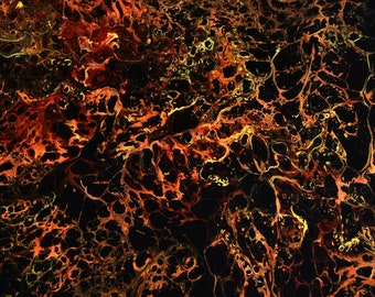 Inferno Abstract Acrylic Pour Painting, Fire Flame Art (16" X 12")
