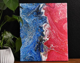 Acrylic Pouring Painting | Fluid Artwork | Blue and Pink Art | Original Painting | 20" x 16" | "Collision"