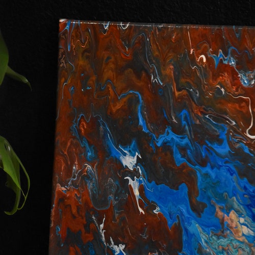 Medium Original Acrylic Pouring Painting | Abstract Flame Water Painting | Elements shops | Fire Ocean Art | 20