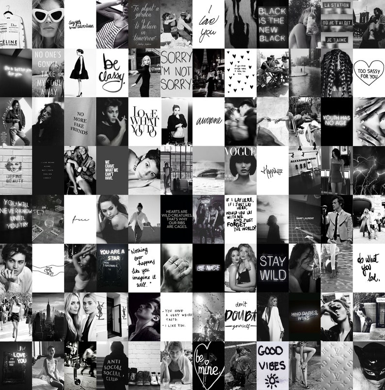 Black and White Wall Collage Kit 96 PCS Trendy Boujee Black Etsy