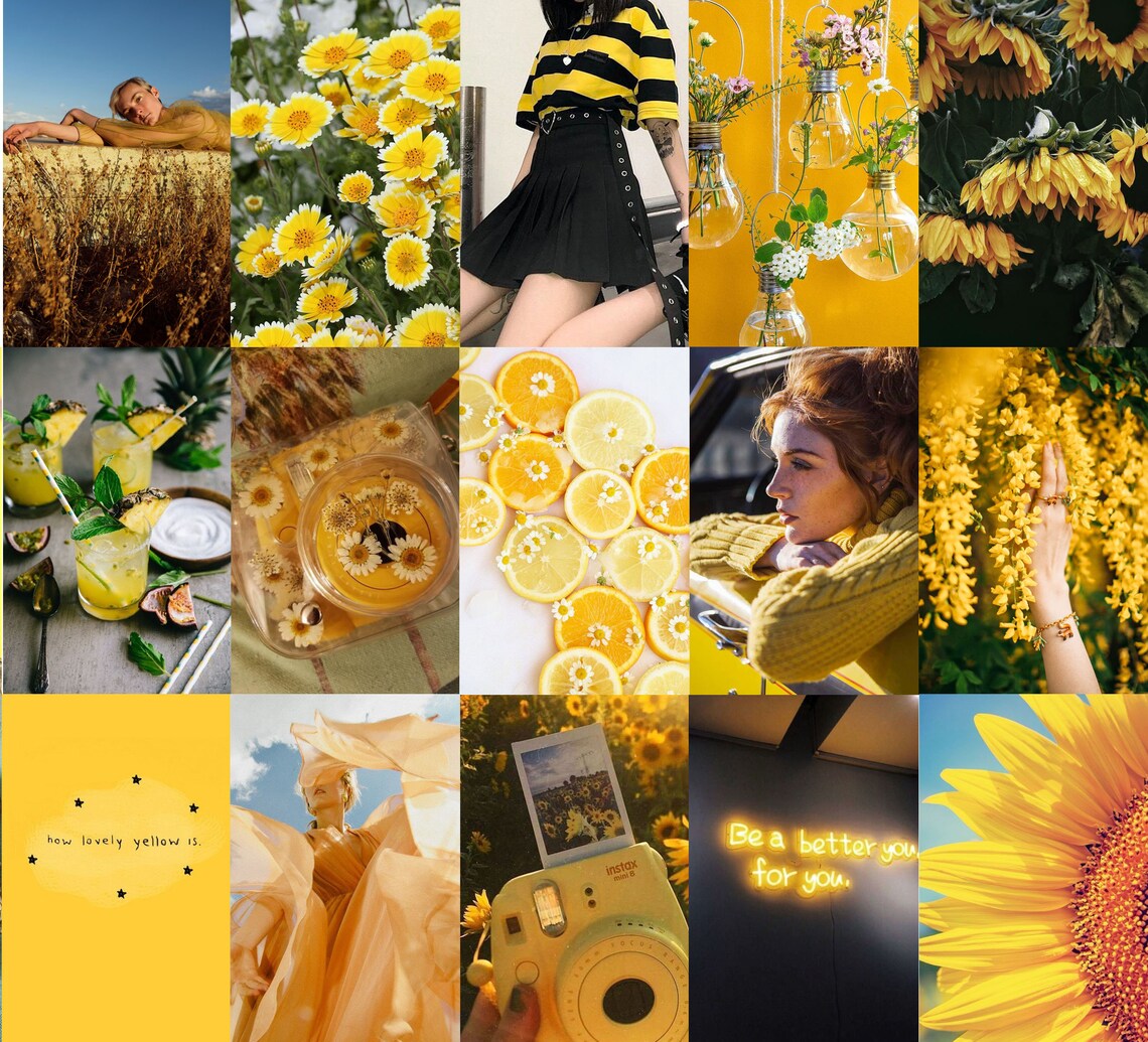 Yellow Aesthetic Wall Collage Kit 60 PCS Trendy Neutral Etsy