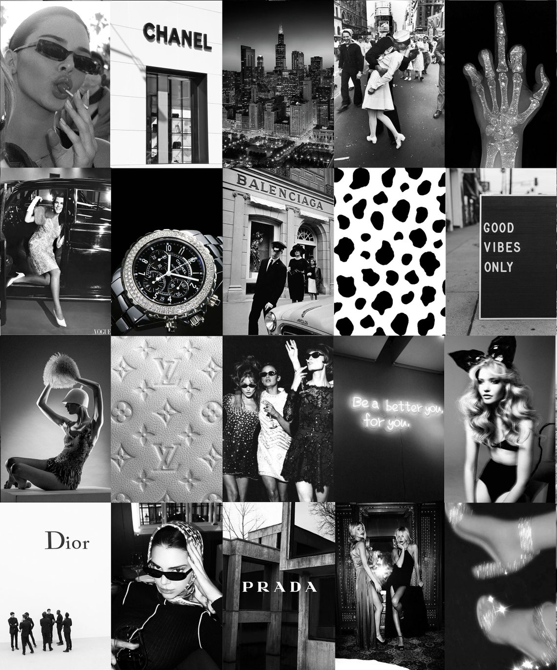 Black & White Wall Collage Kit 120 PCS Grey Aesthetic Photo Etsy