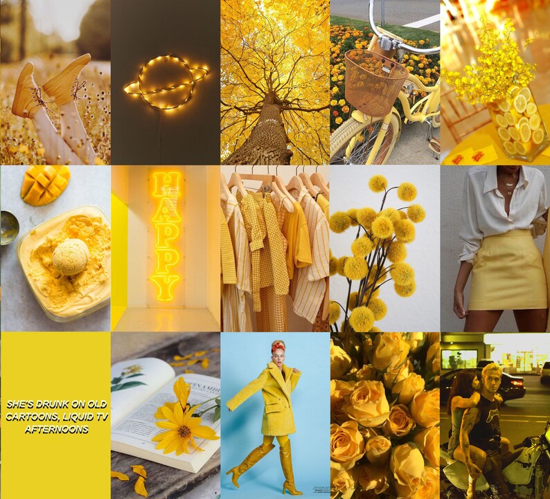 Yellow Aesthetic Wall Collage Kit 60 PCS Trendy Neutral Etsy