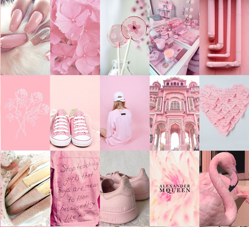 Pink Aesthetic Wall Collage Kit 60 PCS Trendy Neutral Pink Etsy