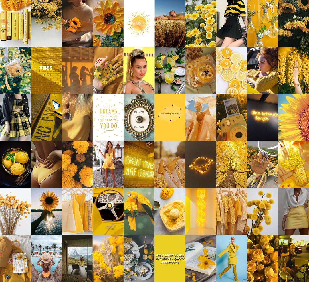 Yellow Aesthetic Wall Collage Kit 60 PCS Trendy Neutral Etsy