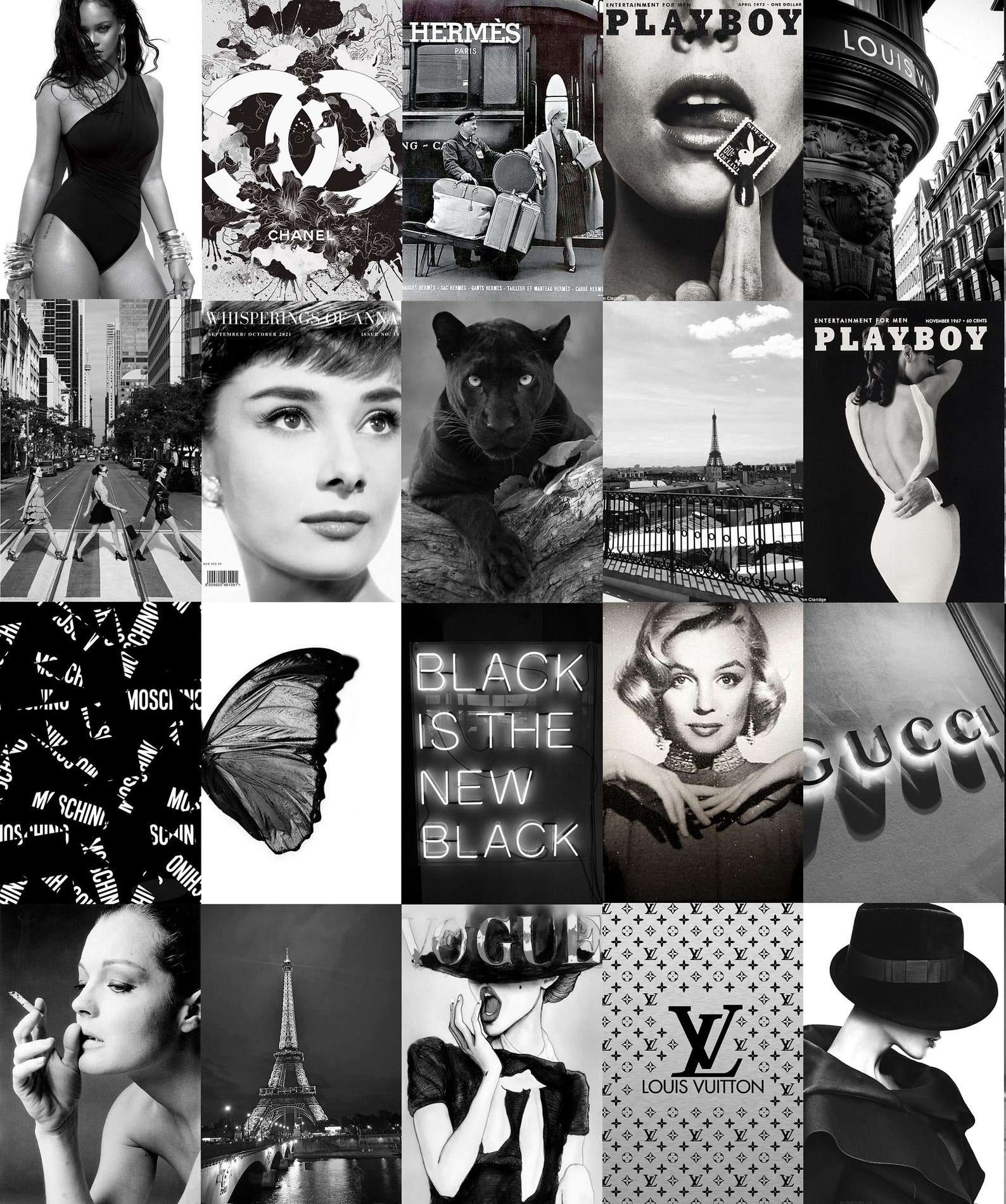Black & White Wall Collage Kit 120 PCS Grey Aesthetic Photo Etsy