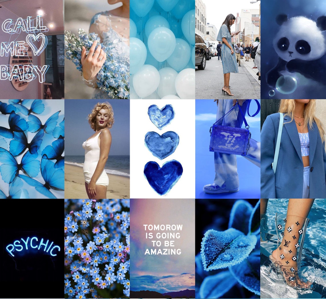 Blue Aesthetic Wall Collage Kit 60 PCS Trendy Neutral Blue Etsy