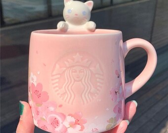 Kawaii Sakura Starbucks Pink Cherry Blossom Cat Ceramic Mug