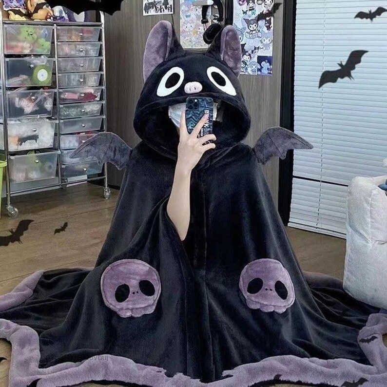 Kawaii Kuromi Cartoon Bat Y2k Plush Pajamas Anime Cloak Etsy Australia