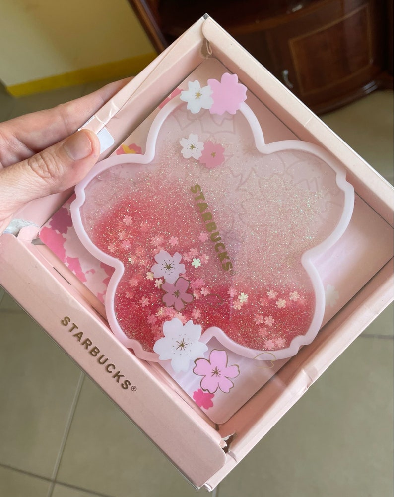 Kawaii Sakura Starbucks Coaster Glitter Pink Gift Tea - Etsy