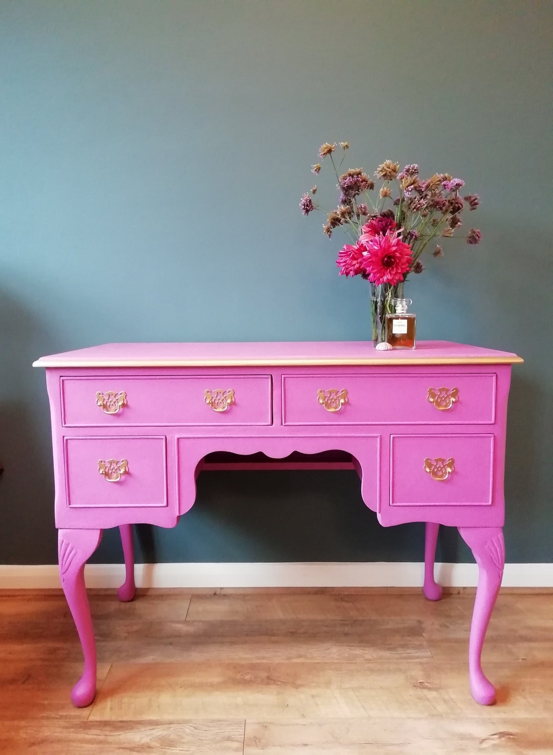 Upcycled Solid Wood Dressing Table Handpainted in Pink With Etsy UK