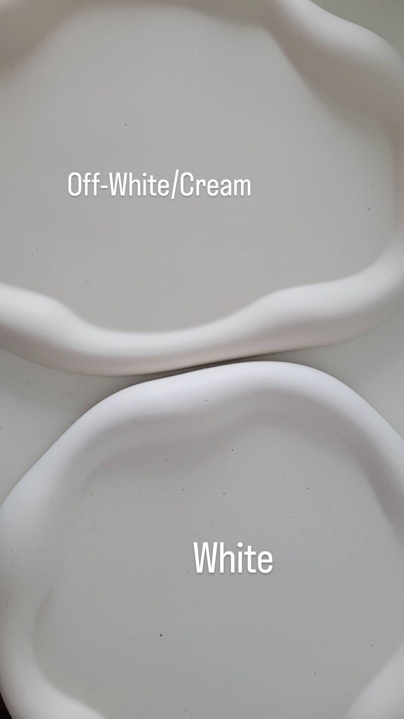 May include: Two ceramic trays, one off-white and one white. The off-white tray has the text "Off-White/Cream" written on it. The white tray has the text "White" written on it.