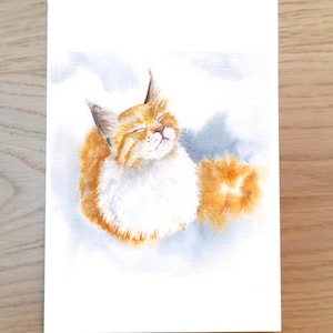 Carte chat roux dans la neige