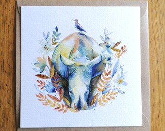 Rhino and bird postcard