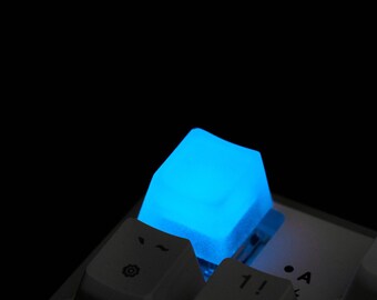 Blue Glowing Artisan Keycap: Handmade Backlit Resin Keycap for Cherry MX Keyboard