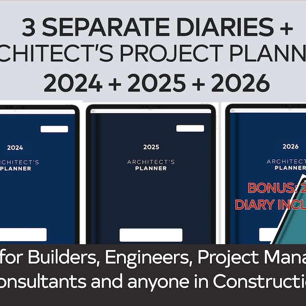 ARQUITECTO Planificador Digital 3 x AÑOS SEPARADOS: 2024-2026 / Regalos para Arquitectos / Planificador Digital iPad / Constructores, Ingenieros, Desarrolladores