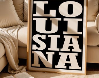 Louisiana FRAMED subway style print, Louisiana bus scroll, Louisiana typography, Louisiana art print, Several colors and sizes available