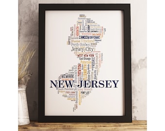 Carte Ancienne Du New Jersey 1939 - Reproduction D'Art Vintage Sur Toile - Prête à Accrocher