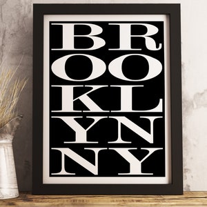 Framed Brooklyn subway sign print, Brooklyn bus scroll city poster, Brooklyn New York art decor, available in several colors and sizes