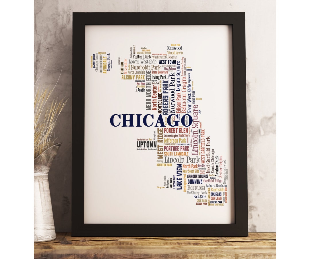 Chicago Neighborhood Art Print FRAMED, Chicago Map Art, Chicago Art