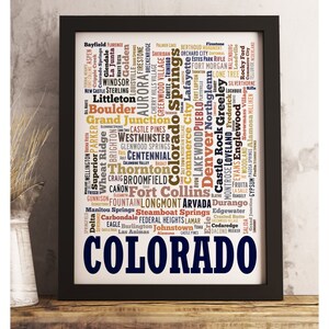 Colorado art print FRAMED, Colorado word cloud art, Colorado map art, Colorado wall decor, available in several colors and sizes