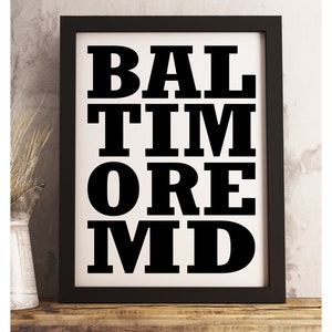 Framed Baltimore subway sign print, Baltimore bus scroll city poster, Baltimore art decor, available in several colors and sizes