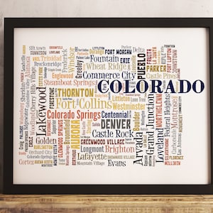 Colorado State Map Print FRAMED, Colorado Map Art, Colorado Art Print, Colorado word cloud art, available in several colors and sizes