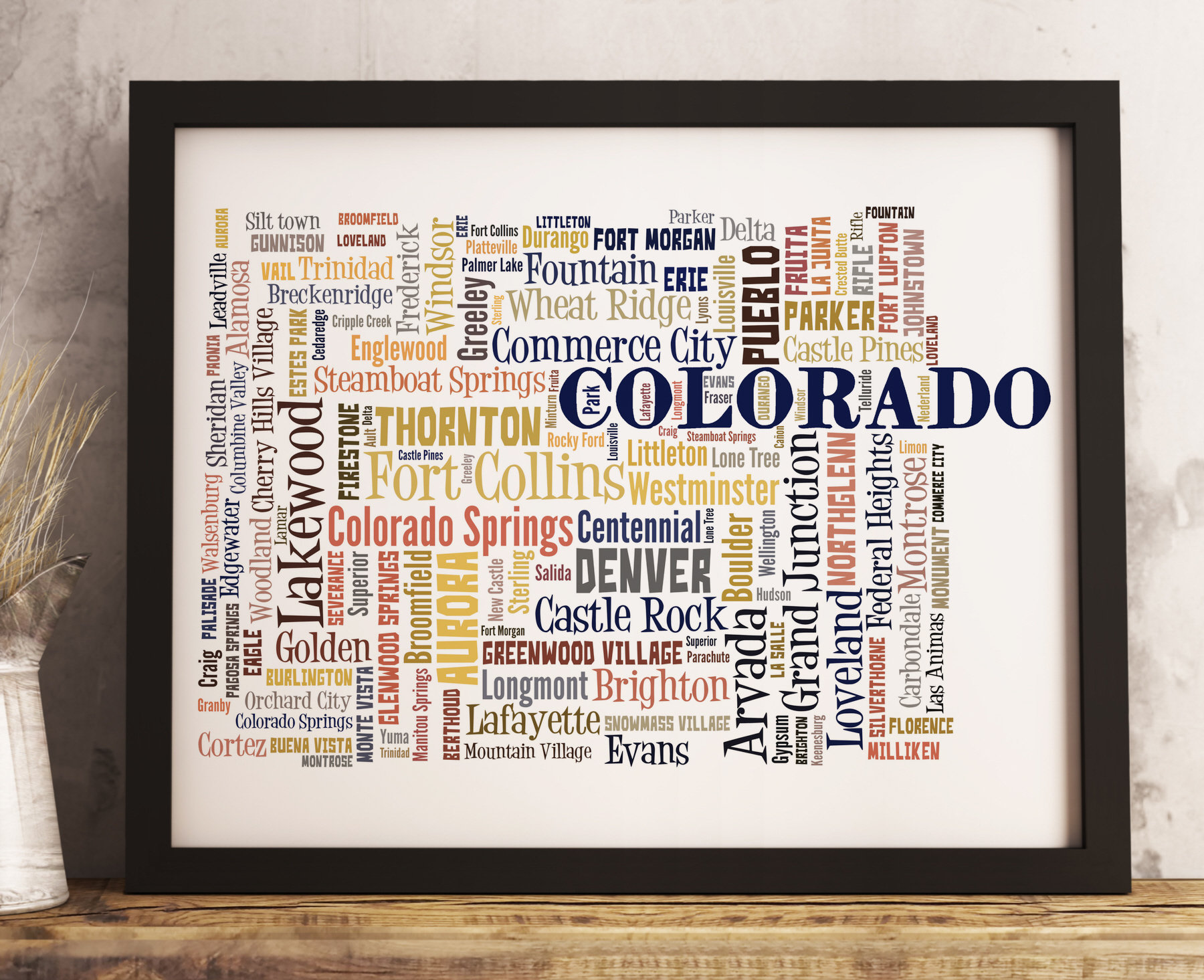 Colorado State Map Print FRAMED, Colorado Map Art, Colorado Art Print