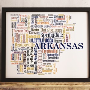 Arkansas State Map Print FRAMED, Arkansas Map Art, Arkansas Art Print, Arkansas word cloud art, available in several colors and sizes