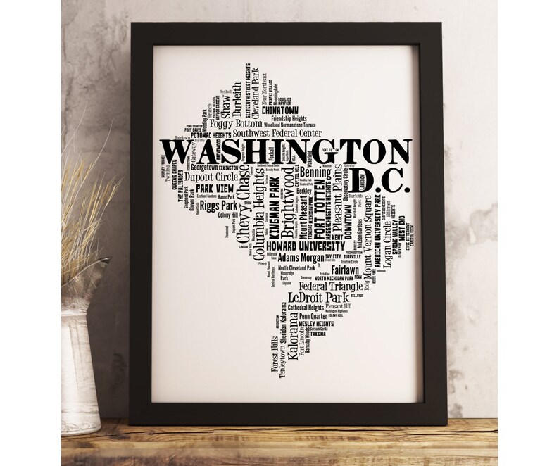 Washington DC Neighborhood Art Print FRAMED, Washington Dc Map Art ...