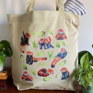Red Panda Tote Bag, Red Panda Gift, Cute Red Pandas, Animal Lover Gift, Library Tote Bag, Organic Cotton Bag, Spare Clothes Bag, Animal Tote