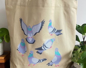 Pigeon Tote Bag:  Bird Nerd Gift, Organic Cotton Pigeon Lover Bag