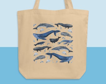 Whale Tote Bag, Whale Gift, Coastal Tote Bag, Marine Biology Gift, Blue Whales, Sea Life, Marine Life, Ocean Inspired Tote, Coastal Tote Bag