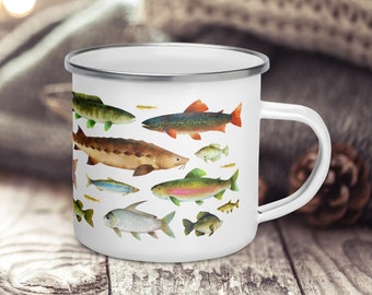Angeln Emaille Becher: Fischer Geschenk, Angler Camping Kaffeetasse