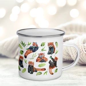 Enamel Red Panda Cup, Red Panda Mug, Red Panda Gift, Camping Mug, Red Panda Coffee Mug, Cute Animal Mug, Enamel Mug for Kids, Panda Lover