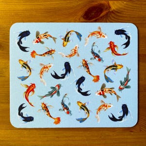 Koi Fish Mousepad: Blue Desk Decor for Fish Lovers
