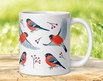 Ceramic Bullfinch Mug, Garden Birds, Pretty Bird Mug, Bird Lover Gift, Bullfinch Gift, Finch Mug, Bird Watcher Gift, Bird Coffee Cup, Birds