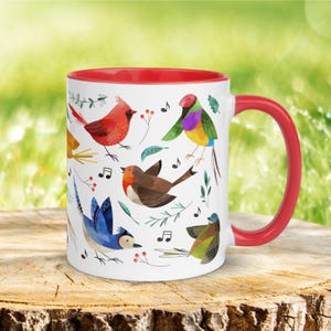 Bunter Vogel Becher, Vogel Kaffeetasse, Rotkehlchen Becher, Vogelliebhaber, Ornithologie Geschenk, Vogelbeobachter, Vogelbeobachtet, Singvögel, Vogelbeobachtung, Wildtierbecher