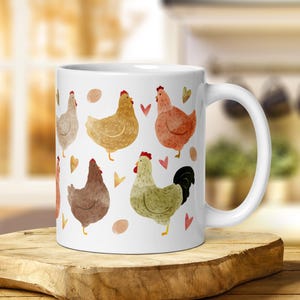 Cute Chicken Mug, Country Kitchen Decor, Ceramic Chicken Coffee Mug, Farmyard Animal Mug with Cottagecore Aesthetic, Chicken Owner Gift
