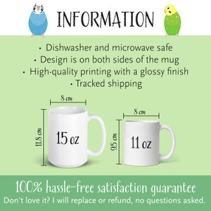 May include: Two white ceramic mugs with black text. The larger mug is 15 oz and the smaller mug is 11 oz. Both mugs have a handle and are dishwasher and microwave safe. The design is on both sides of the mug. The mugs are printed with a glossy finish.  100% hassle-free satisfaction guarantee. Don't love it? I will replace or refund, no questions asked.