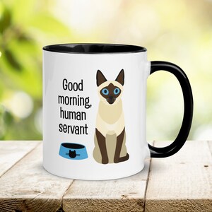 Siamese Cat Mug: Personalised Cat Owner Coffee Cup, Black/Blue Handle