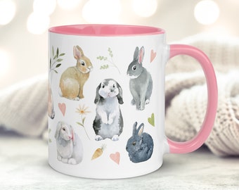 Watercolour Bunny Mug: Easter Rabbit Gift, Kids Ceramic Cup