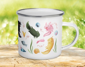 Tazza Axolotl: Tazza da campeggio in smalto con molteplici trasformazioni di colore, 355 ml