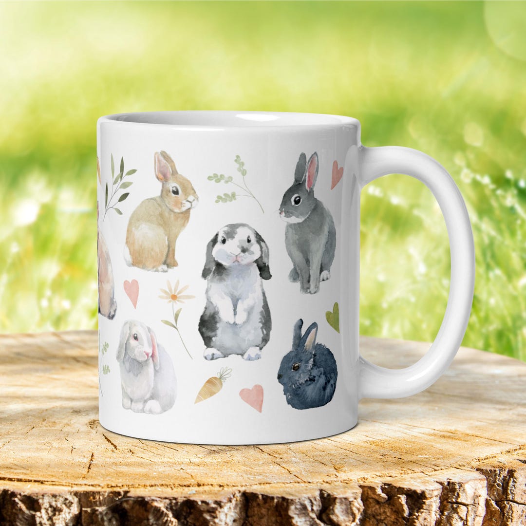 Bunny Mug: Rabbit Lover Gift, Watercolour Easter Coffee Cup - Etsy
