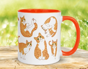 Taza con diseño de gato atigrado naranja: Regalo ideal para amantes de los gatos. Taza de café para dueños de gatos.