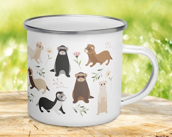Tazza smaltata con furetto: regalo per gli amanti dei furetti, tazza da caffè per campeggio all'aperto