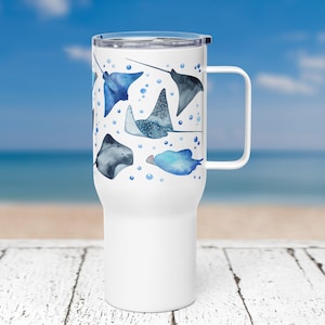 Travel Mug with Stingrays, Manta Rays & Eagle Rays, Ocean Rays, Insulated 25 oz Stainless Steel Mug for Car, Travel, Camping, Sea Life Mug